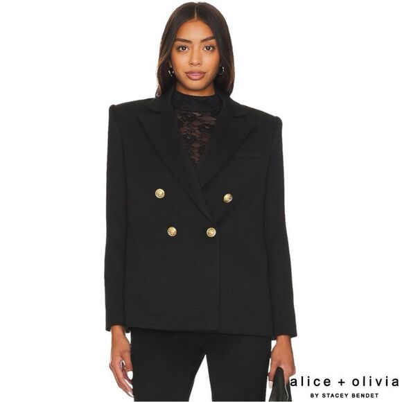 Alice + Olivia **NWT** Anthony Double-Breasted Strong-Shoulder Black Blazer - Picture 12 of 14